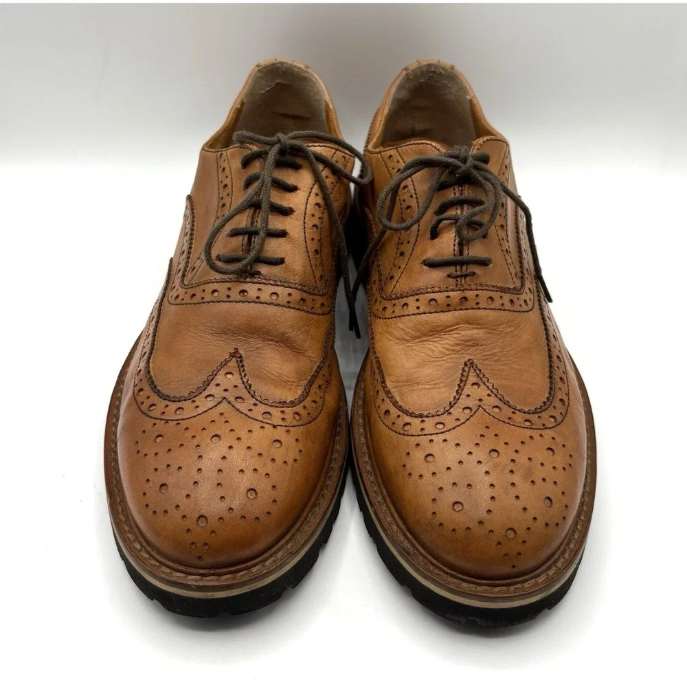 KENNETH COLE Wing Tip Oxford Men's Size 9 Tan‎ Leather Techni-Cole Dress Shoe